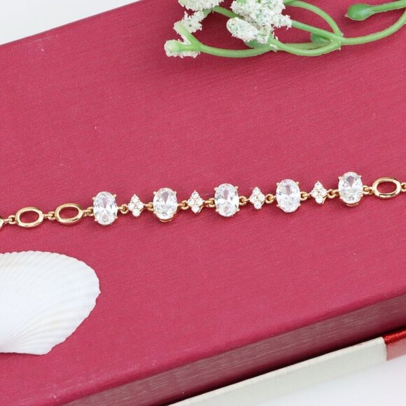 "Rose Gold Oval Cut CZ Bracelet with Sparkling Stone Clusters, XPBL0973 - Picture 12 of 12